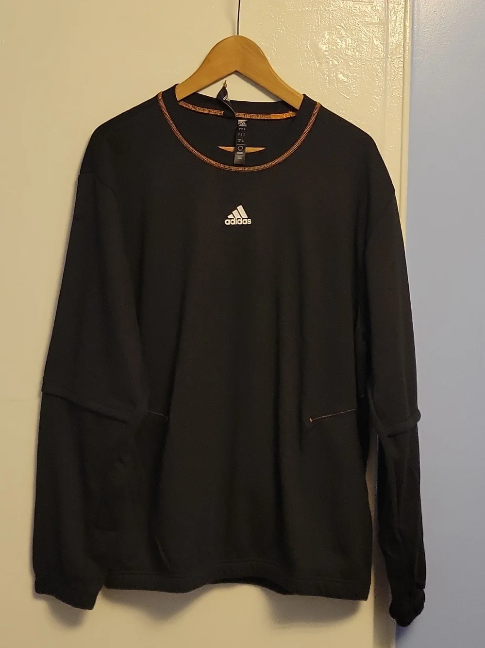 adidas Black Crewneck Sweatshirt with Orange Stitch Accents